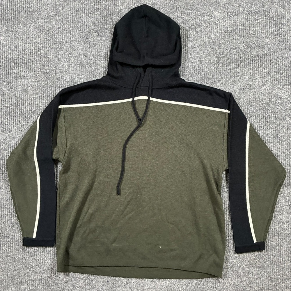 Zonz Mens Hoodie Size XL Black Olive Colorblock Pullover Streetwear Vintage Y2K